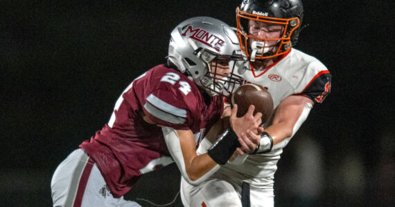 PHOTO BY FOREST WORGUM Montesano’s Toren Crites (24) defends a pass during a 35-19 victory over Napavine on Friday in Montesano.