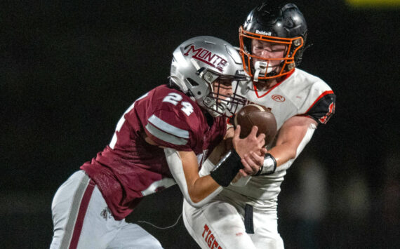 PHOTO BY FOREST WORGUM Montesano’s Toren Crites (24) defends a pass during a 35-19 victory over Napavine on Friday in Montesano.