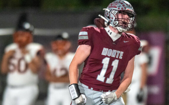 PHOTO BY FOREST WORGUM Montesano’s Gabe Pyhala celebrates during a 35-19 victory over Napavine on Friday at Montesano High School.