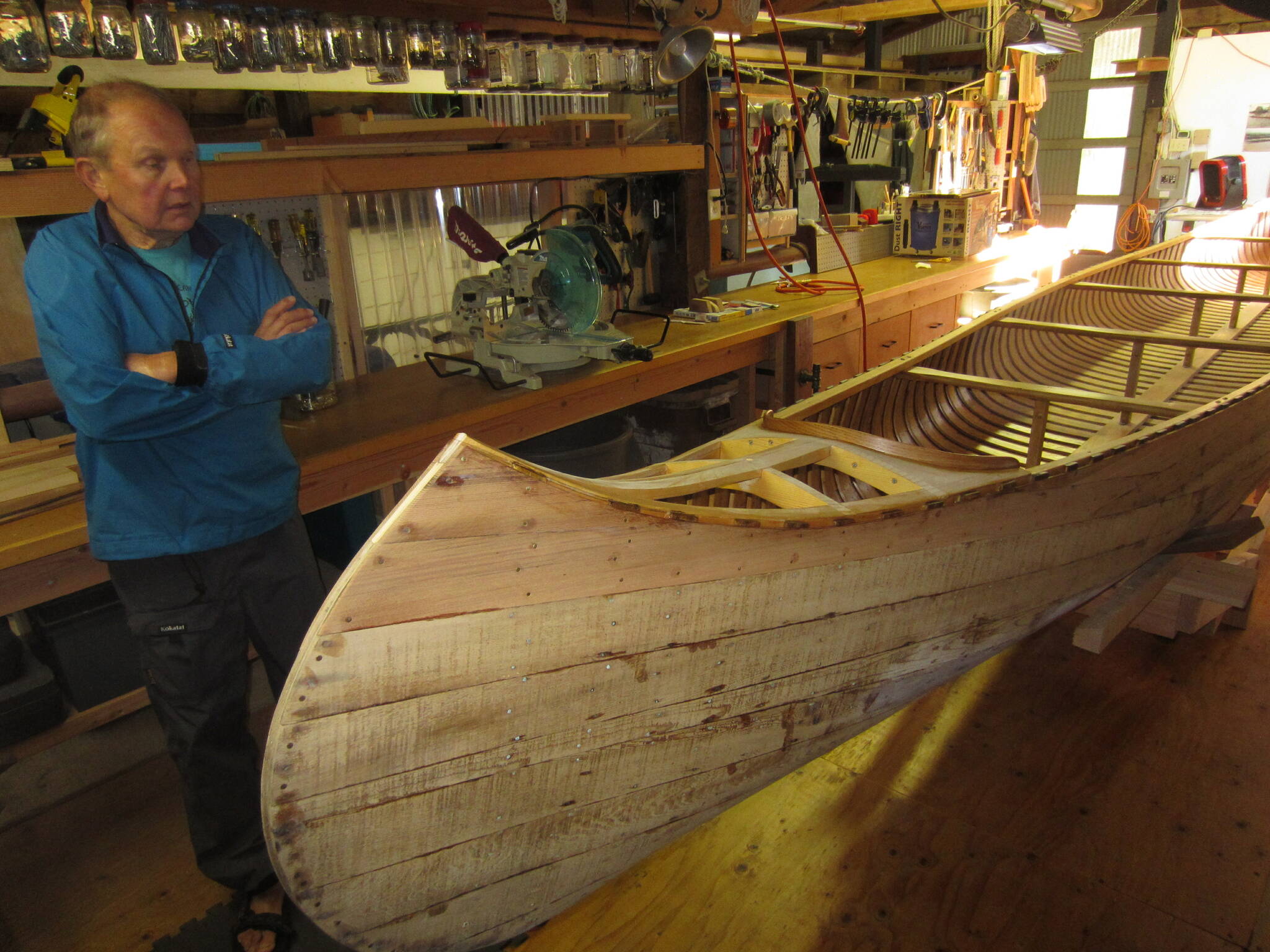 In 2013, Vern Heikkila restored the Aberdeen Museum’s 11-person, 1947 Old Town “war” canoe. The canoe today lives in a custom building dedicated to paddling traditions at Camp Bishop on Lost Lake. Vern’s volunteerism at Camp Bishop runs deep: in addition to helping build the canoe house in recent years, Vern helped when Bishop was “built in a day” in 1954.