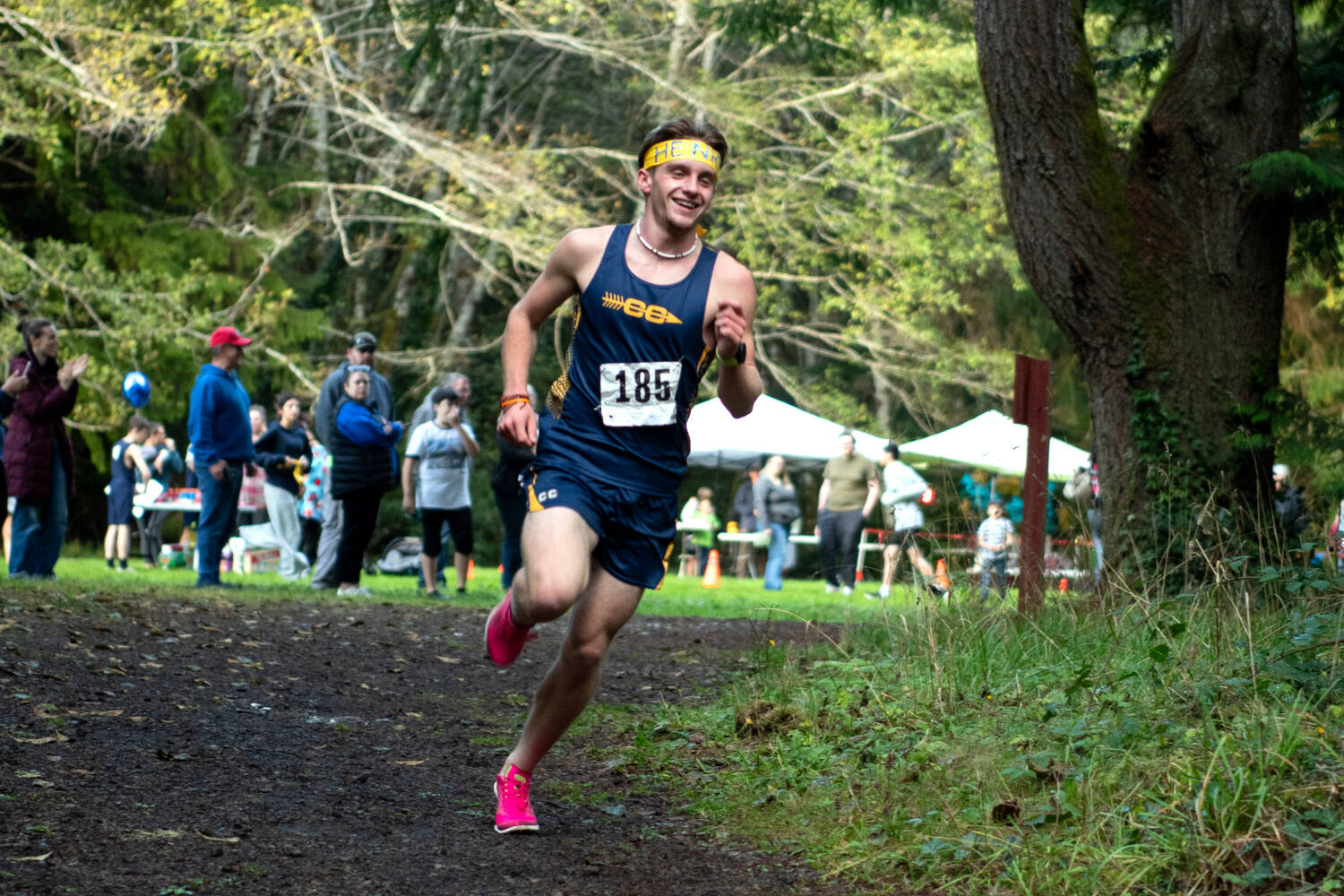 PHOTO BY ALICIA TISDALE Aberdeen senior Henry Nelson rounds a turn en route to a victory in the boys race of a cross-country meet on Wednesday, Oct. 9 at Makarenko Park in Cosmopolis.