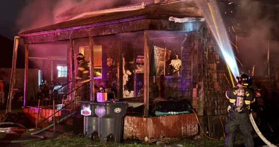 Firefighters battle a structure fire in Aberdeen on Monday night. (Michael S. Lockett / The Daily World)