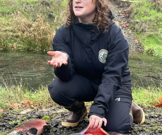 WDFW
Habitat biologist Lauren Bauernschmidt, with the Washington Department of Fish and Wildlife, discusses the lifecycle of a salmon at a past Schafer State Park gathering.