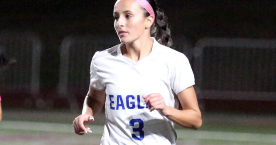 DAILY WORLD FILE PHOTO Elma midfielder Mia Monroe, seen here in a file photo from Oct. 10, scored two goals in a 3-1 win over Tenino on Thursday in Tenino.