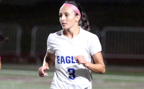 DAILY WORLD FILE PHOTO Elma midfielder Mia Monroe, seen here in a file photo from Oct. 10, scored two goals in a 3-1 win over Tenino on Thursday in Tenino.