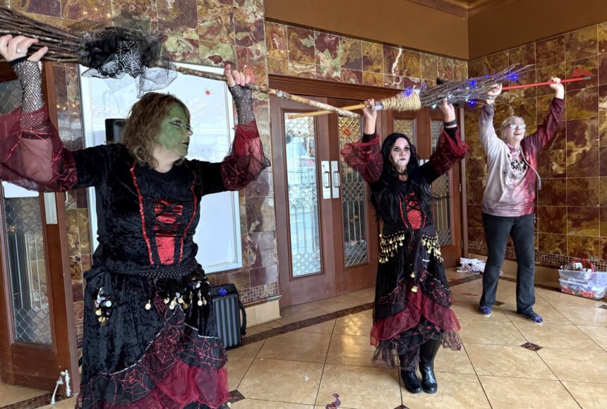 <p>Matthew N. Wells / The Daily World</p>
                                <p>Three “witches,” Julie Swor, Laurie Butcher and Deb Blecha dance during Walk of the Undead on Saturday in front of the D&R Theatre. Joined by Gwyn Tarrence, not pictured, they provided a fun yet spooky performance that several people applauded.</p>