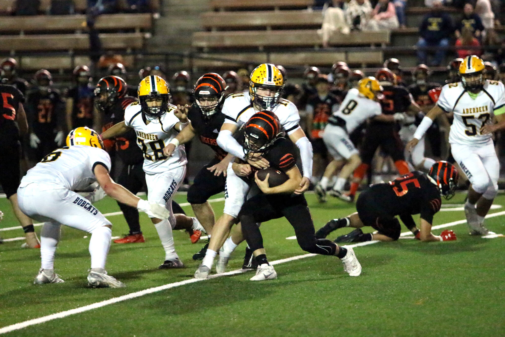 DAILY WORLD FILE PHOTO 
Aberdeen linebacker Riley Wixson (11) tackles a Centralia player during a game on Oct. 12. Aberdeen faces Black Hills on Friday in Tumwater.