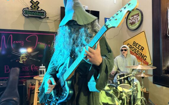 Matthew N. Wells / The Daily World
Bandet Spouk plays during the night portion of Walk of the Undead at Messy Jessy’s Bar and Grill in Downtown Aberdeen.