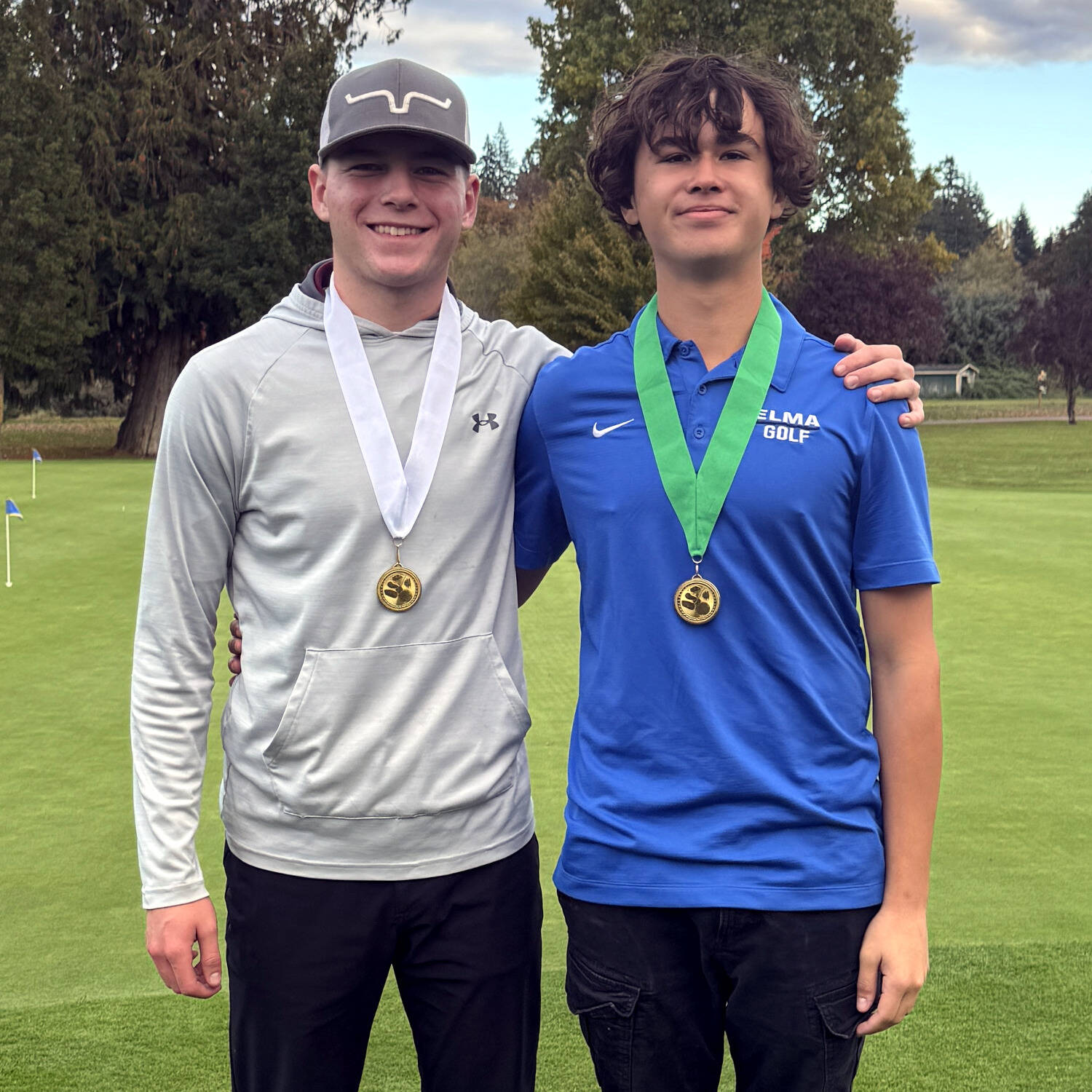 SUBMITTED PHOTO Montesano’s Colton Grubb and Elma’s Robby Allen placed xx and xx, respectively, at the 1A Evergreen League Championships on Wednesday at the Tumwater Valley Golf Course in Tumwater.