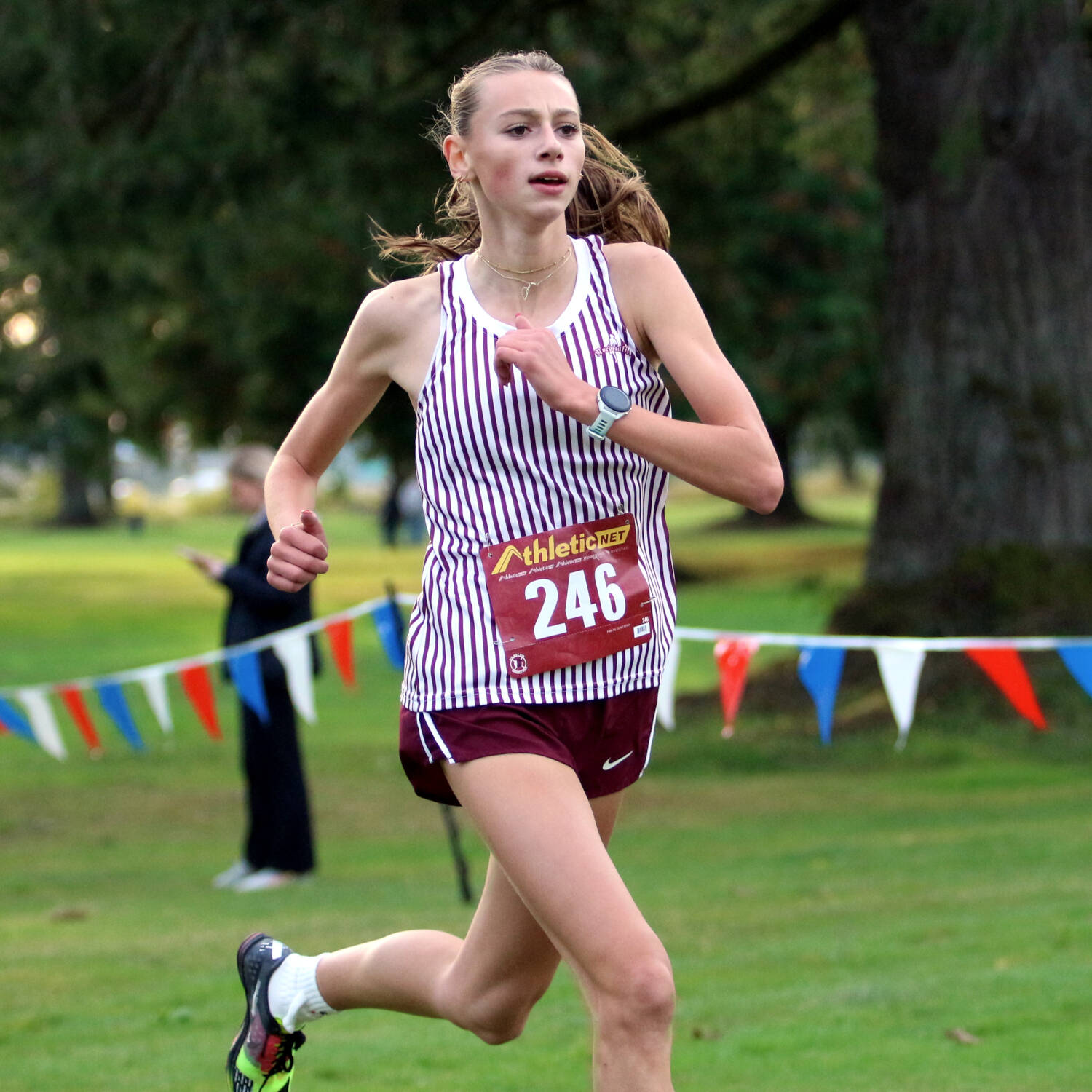 DAILY WORLD FILE PHOTO Montesano sophomore Haley Schweppe, seen here in a file photo from Oct. 24, won her second straight district championship, leading the Bulldogs to a team title on Thursday in Woodland.