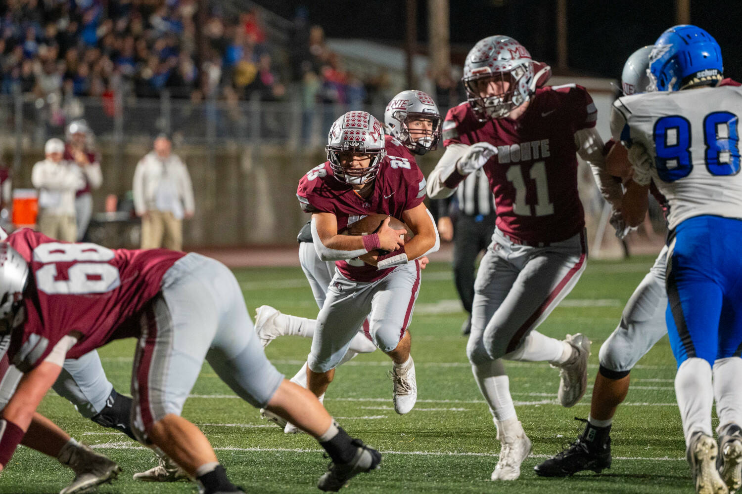 PHOTO BY FOREST WORGUM Montesano running back Marcus Hale (23) scores a touchdown during a 45-0 victory over Elma on Friday at Jack Rottle Field in Montesano.