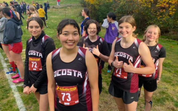 SUBMITTED PHOTO Led by senior Rebekah Stone (73), the Ocosta Wildcats girls cross-country team advanced to the 1B/2B State Championships with a second-place finish at the district final on Saturday in Rainier.