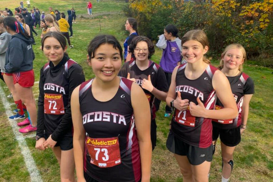 SUBMITTED PHOTO Led by senior Rebekah Stone (73), the Ocosta Wildcats girls cross-country team advanced to the 1B/2B State Championships with a second-place finish at the district final on Saturday in Rainier.