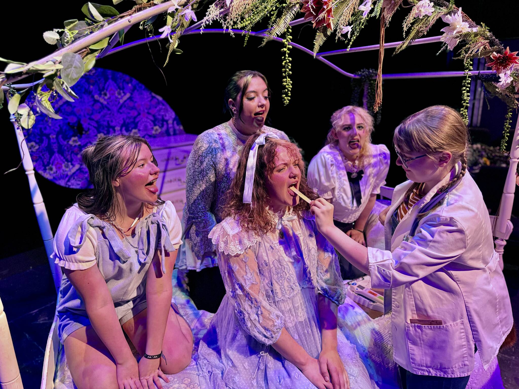 Marissa Wagner (center front), playing Wendy, goes to the doctor for a checkup. In the background, from left, is Adisyn Jones, Michaela Leach, Natalee Beavers and Molly Lakey.