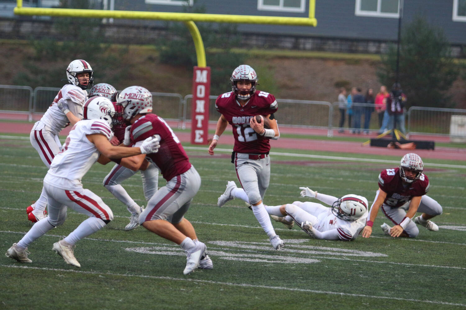 RYAN SPARKS | THE DAILY WORLD Montesano’s Toren Crites (12) runs for a touchdown during a 49-6 win over Colville in the first round of the 1A State playoffs on Saturday at Montesano High School.