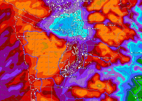 Cliff Mass
By Tuesday morning, rain levels were predicted to light up Western Washington weather maps.