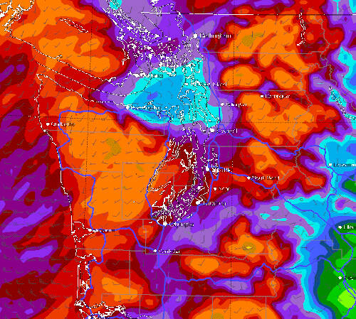 Cliff Mass
By Tuesday morning, rain levels were predicted to light up Western Washington weather maps.