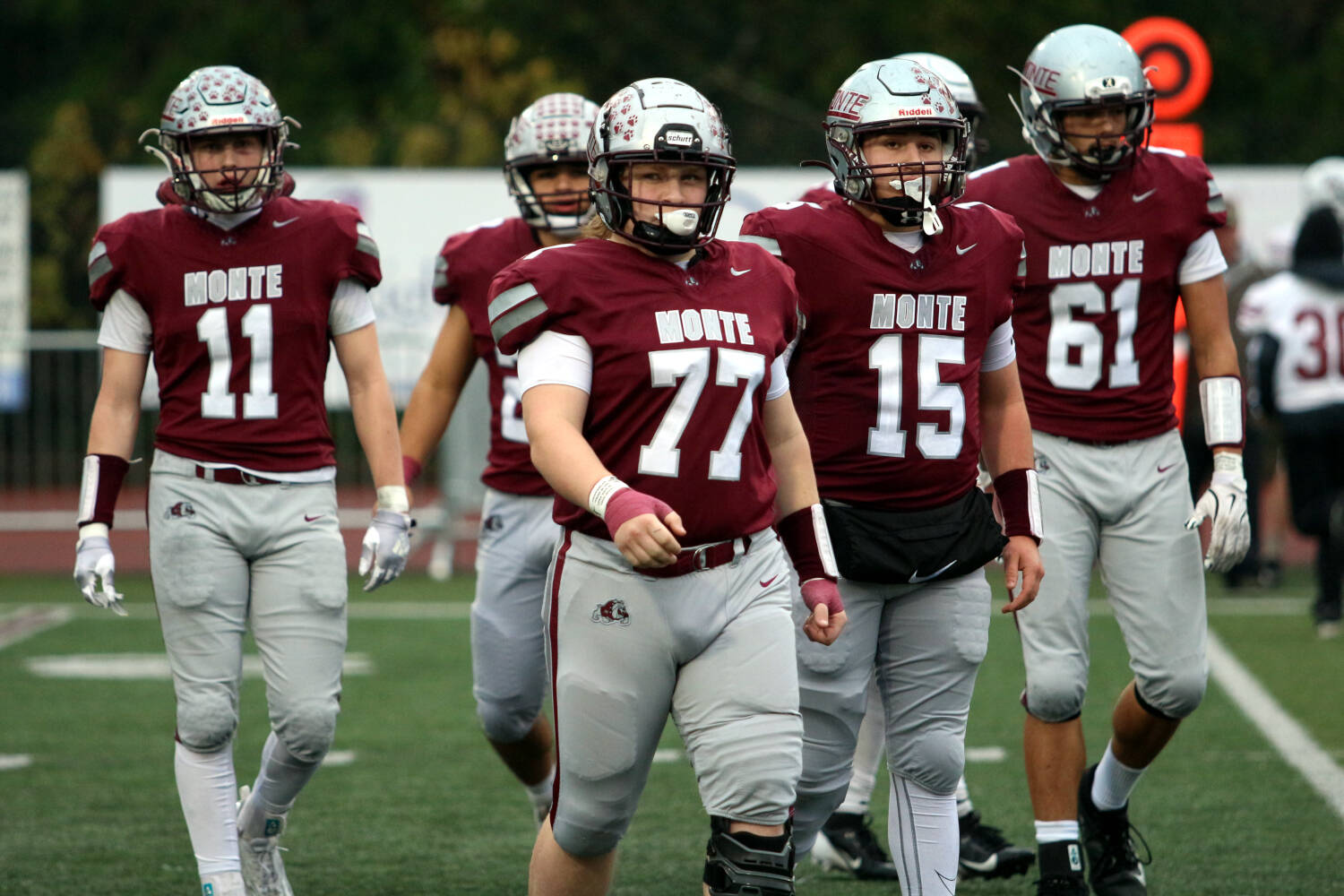 DAILY WORLD FILE PHOTO Montesano players (from left) Gabe Pyhala, Marcus Hale, Logan Roberts (77), Felix Romero and Shaun Straka will take on No. 11 Omak in a 1A State Tournament game at 1 p.m. on Saturday in Montesano.