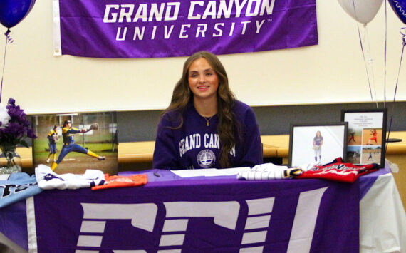 RYAN SPARKS | THE DAILY WORLD Aberdeen senior softball pitcher Lilly Camp made it official by signing a National Letter of Intent to play for Grand Canyon University after graduation. Family, friends, coaches and teammates attended a signing ceremony for Camp on Tuesday at Aberdeen High School. Camp, who verbally committed to the Phoenix, Arizona school last spring, had led Aberdeen to two-straight appearances in the 2A State Tournament and is considered one of the top pitchers in the class heading into the 2025 season. In a speech at the ceremony, Camp reflected on her softball journey and thanked her parents and the many coaches that helped her along the way. “Since I was little, I never knew that this was where I would end up. I have always dreamed of playing college softball and going DI. I am so excited this is where I ended up,” she said. “Through the people who didn’t believe in me and through the people that did, I am so happy and excited to say that I am continuing my career. … Thank you to all of my friends and family for supporting me as well and not telling me whether I should do this or I should do that. Everyone’s support means the world to me, so thank you, everyone.”