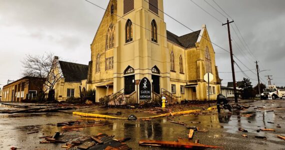 Barbara A. Smith photos / For The Daily World
The steeple at Saron Lutheran First Presbyterian Church in Hoquiam was struck by lightning at about 6:30 a.m. Wednesday.