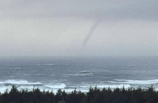 Ian Reed
The National Weather Service on Wednesday afternoon reported a thunderstorm off the Columbia River was moving to the northeast, and formed a well-defined waterspout just west of the Long Beach peninsula. This image shows the waterspout at the Lewis and Clark International Center at Long Beach, at about 3:20 p.m. Wednesday.