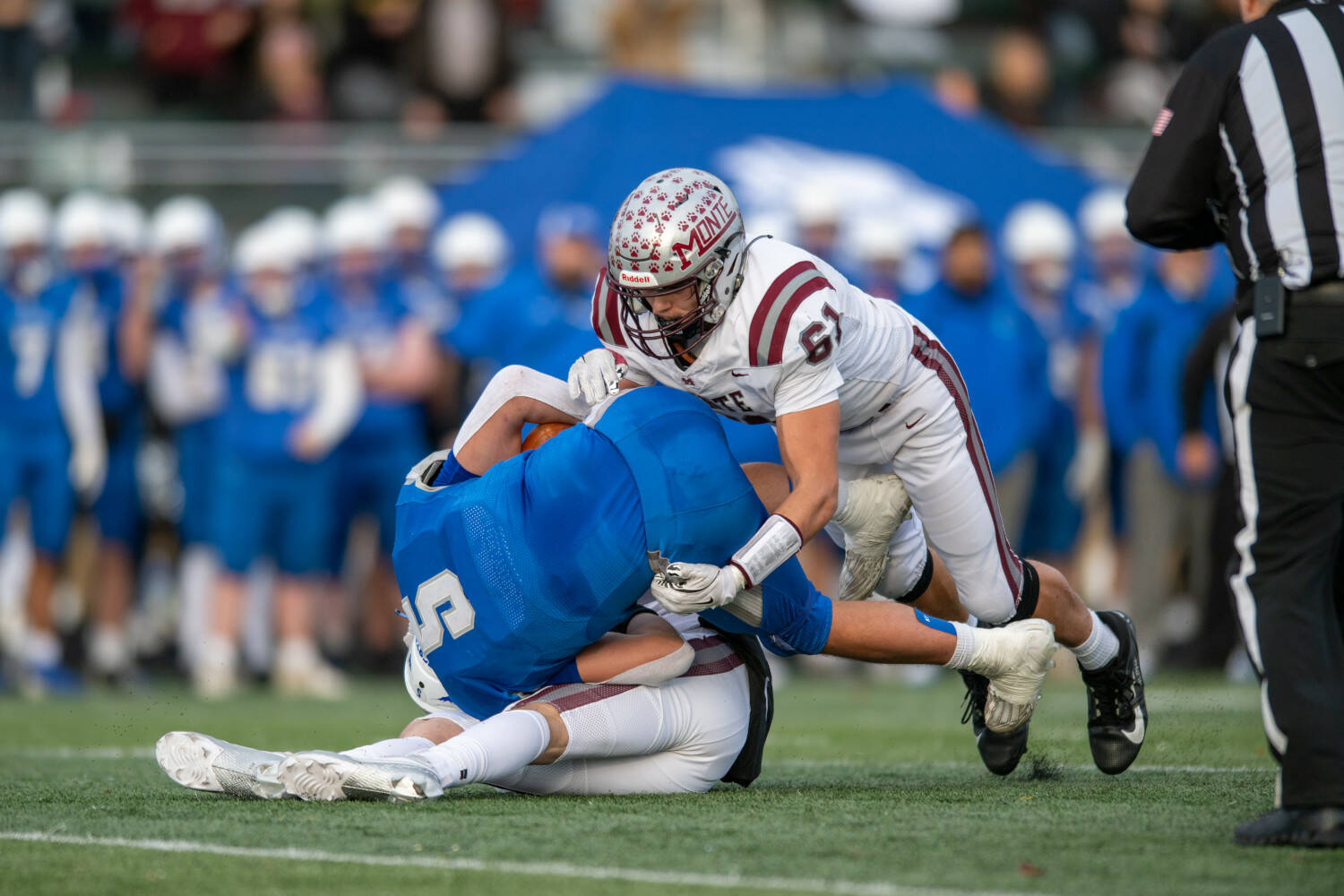 PHOTO BY FOREST WORGUM 
Montesano senior lineman Shaun Straka (61) makes a play during a game against La Center on Nov. 23. Monte takes on Seton Catholic in a 1A State semifinal matchup on Saturday in Vancouver.