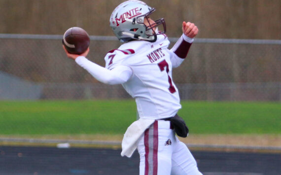 DAILY WORLD FILE PHOTO 
Montesano junior quarterback Tyson Perry throws downfield during a win over La Center on Nov. 23. The Bulldogs will face Seton Catholic in a 1A State semifinal matchup on Saturday in Vancouver.