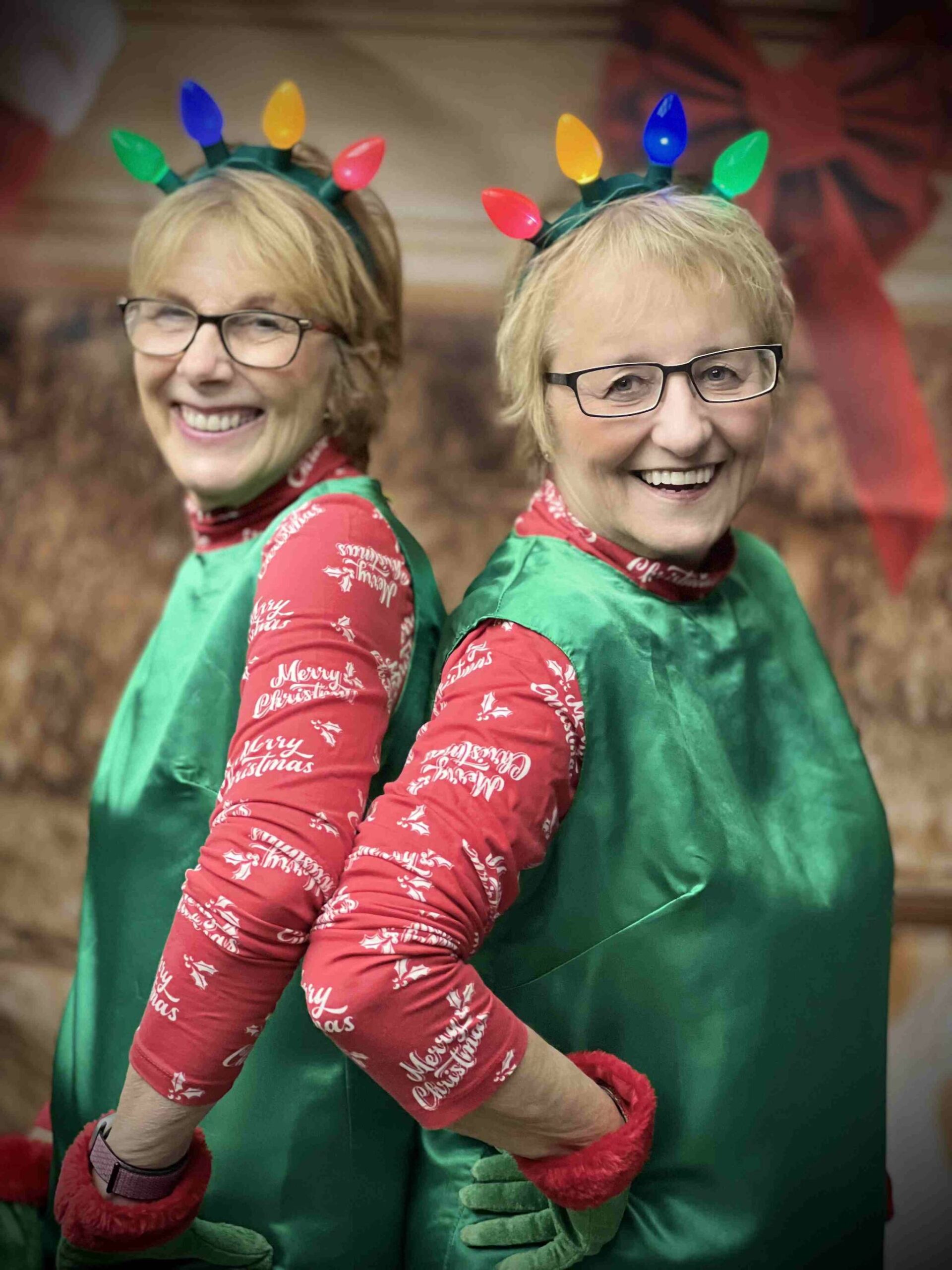 Bette Worth, left, and Bobbi McCracken love their holiday costumes, and are the organizers of WinterFest.