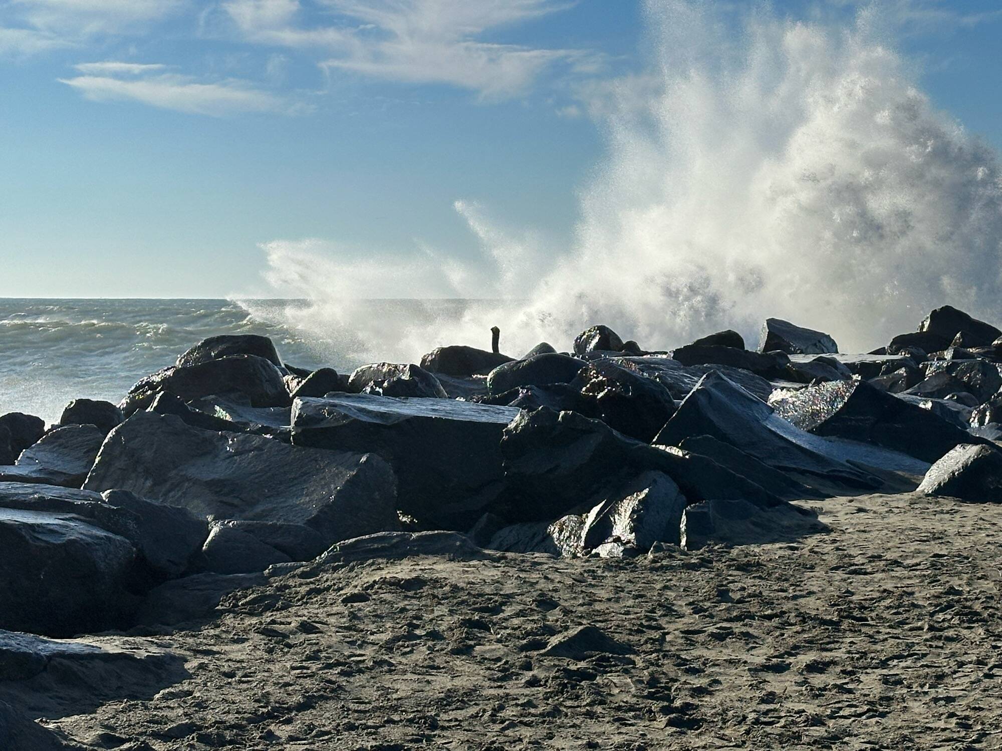 Cherie Fisher / mycoast.org
A king tides slams into the rocks at Westport on Dec. 25, 2023. The water level at the time of the photo was 9.5 feet.