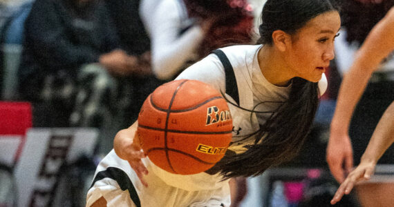 PHOTO BY FOREST WORGUM Raymond-South Bend guard Megan Kongboukhay, seen here in a file photo from Dec. 5, led all scorers with 12 points in a 39-38 loss to Toutle Lake on Wednesday at South Bend High School.