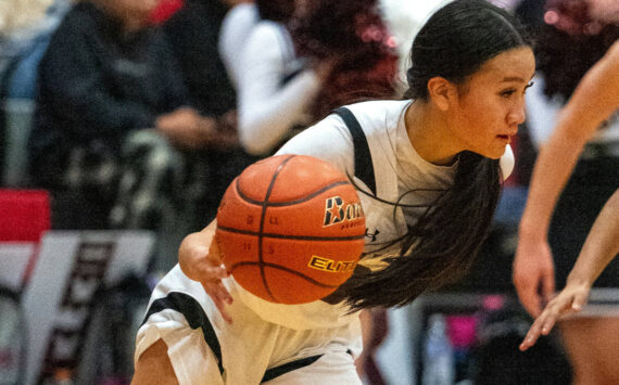 PHOTO BY FOREST WORGUM Raymond-South Bend guard Megan Kongboukhay, seen here in a file photo from Dec. 5, led all scorers with 12 points in a 39-38 loss to Toutle Lake on Wednesday at South Bend High School.