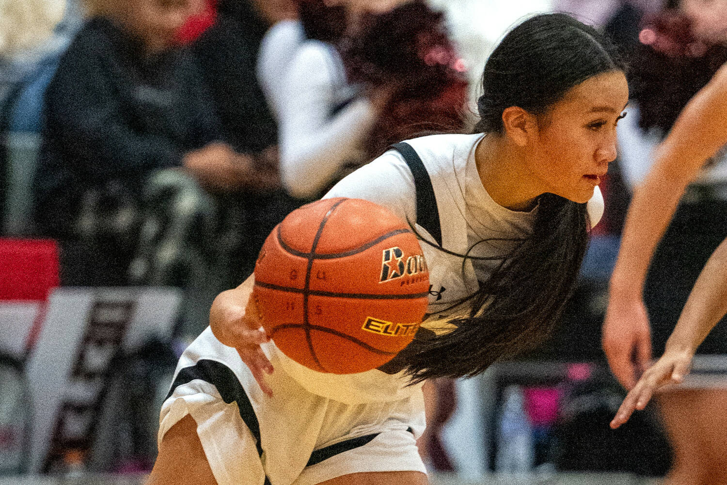 PHOTO BY FOREST WORGUM Raymond-South Bend guard Megan Kongboukhay, seen here in a file photo from Dec. 5, led all scorers with 12 points in a 39-38 loss to Toutle Lake on Wednesday at South Bend High School.