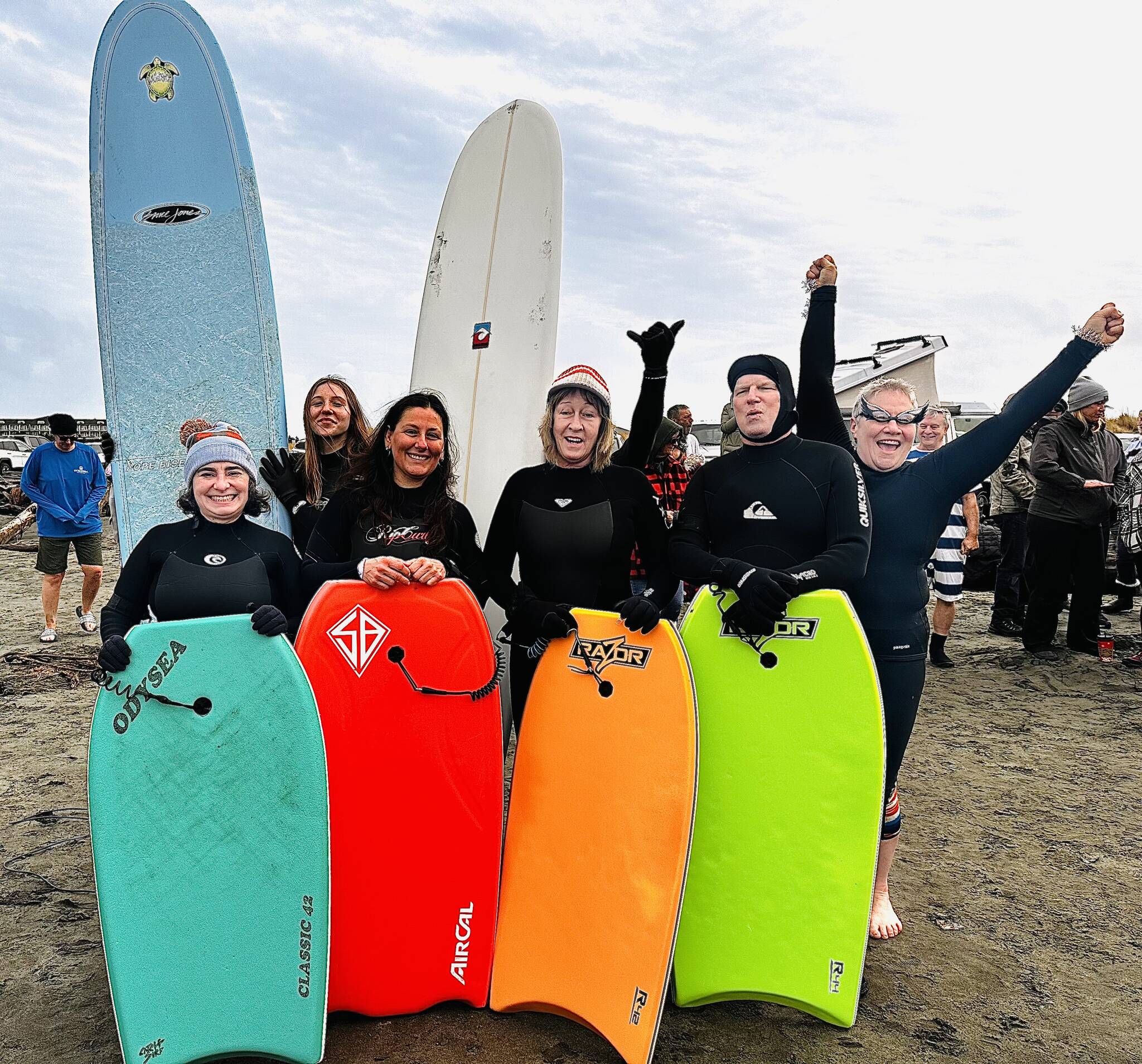 Members of the Ocean Shores Senior Surf Club.