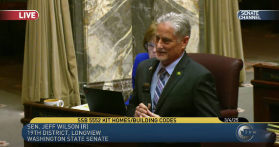 Sen. Jeff Wilson speaks on the Senate floor Tuesday. (TVW screen shot)