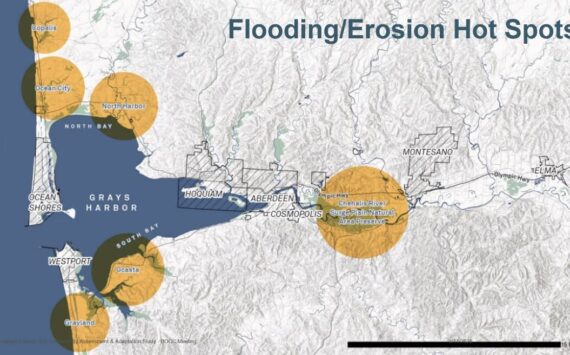 This graphic shows flooding and erosion hot spots in and around Grays Harbor.